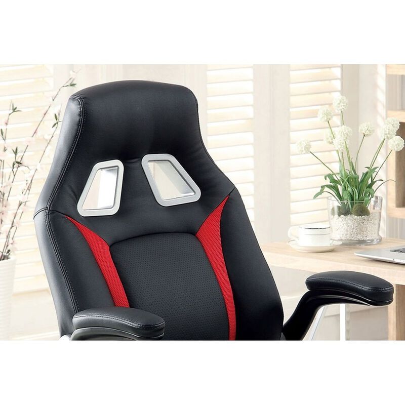 Adjustable Upholstered Office Chair, Black/Red, Padded Armrests