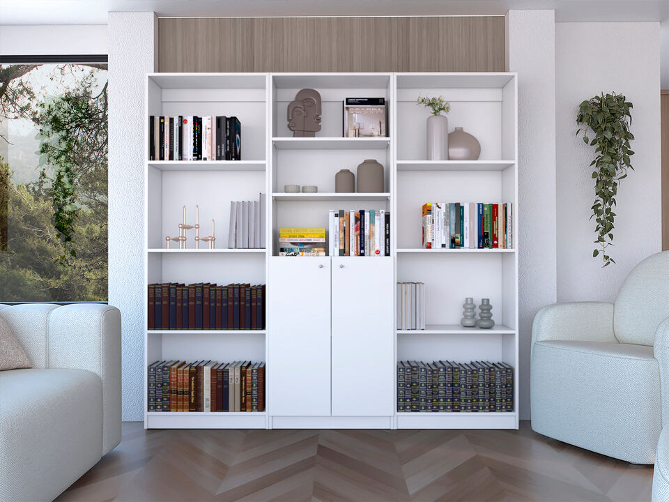 Oasis 3 Piece Living Room Set with 3 Bookcases, White