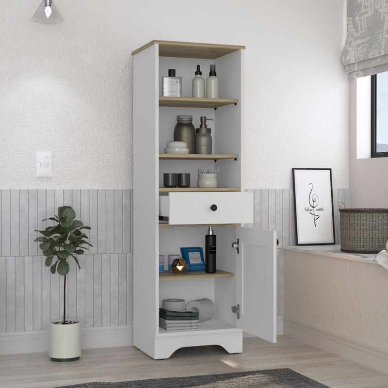 Linen Cabinet Burnedt, Bathroom, Light Oak / White