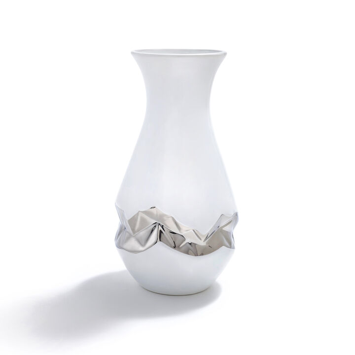 Talianna Oro Vase, White & Silver