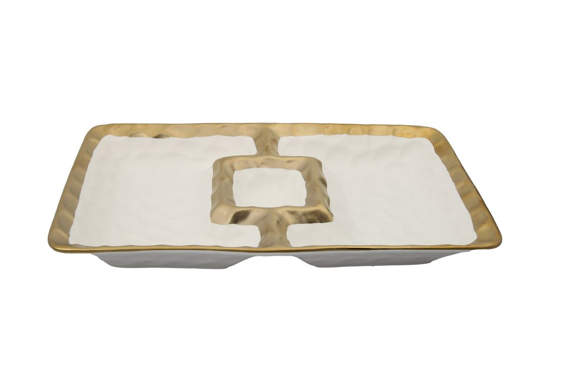 White Porcelain Chip & Dip Bowl with Gold Border