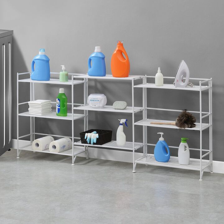 Convenience Concepts Xtra Storage 3 Tier Wide Folding Metal Shelves with Set of 3 Extension Shelves