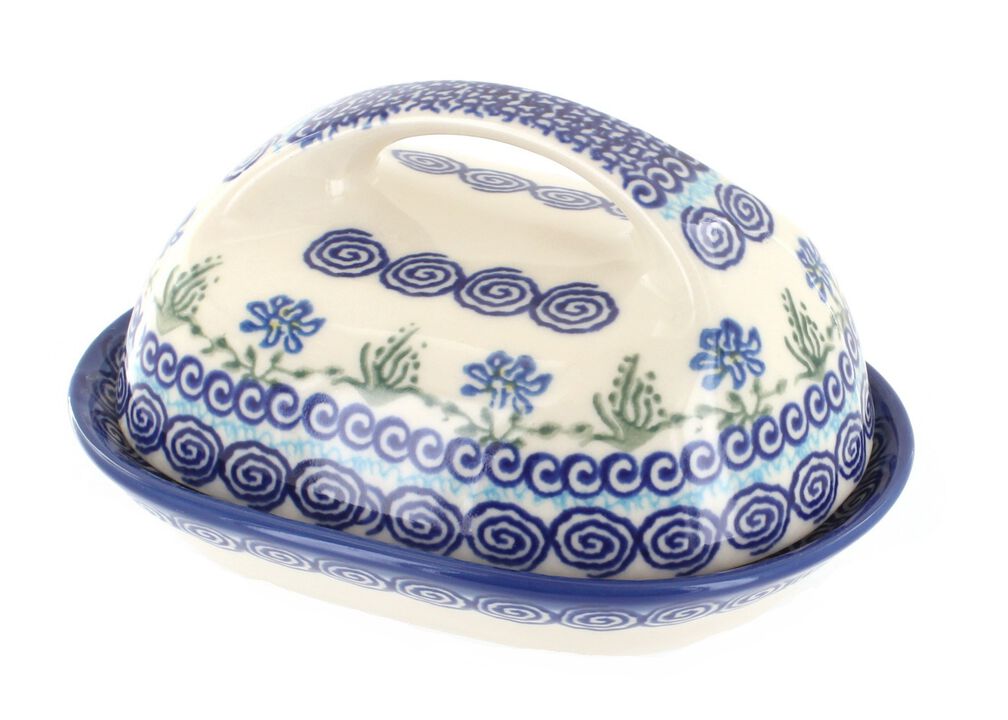 Blue Rose Polish Pottery Spring Blossom Butter Dish