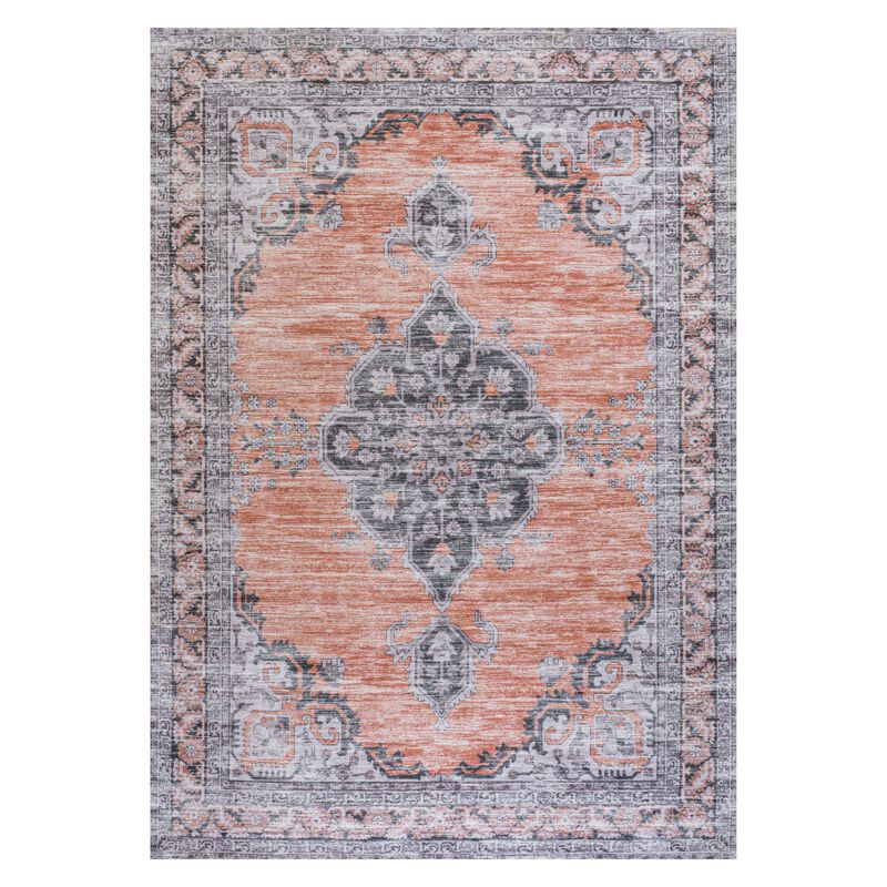 Wincer Chenille Cottage Medallion Machine-Washable Area Rug