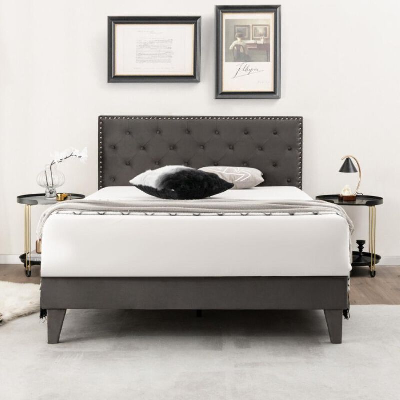 Hivvago Upholstered Bed Frame with Velvet Headboard