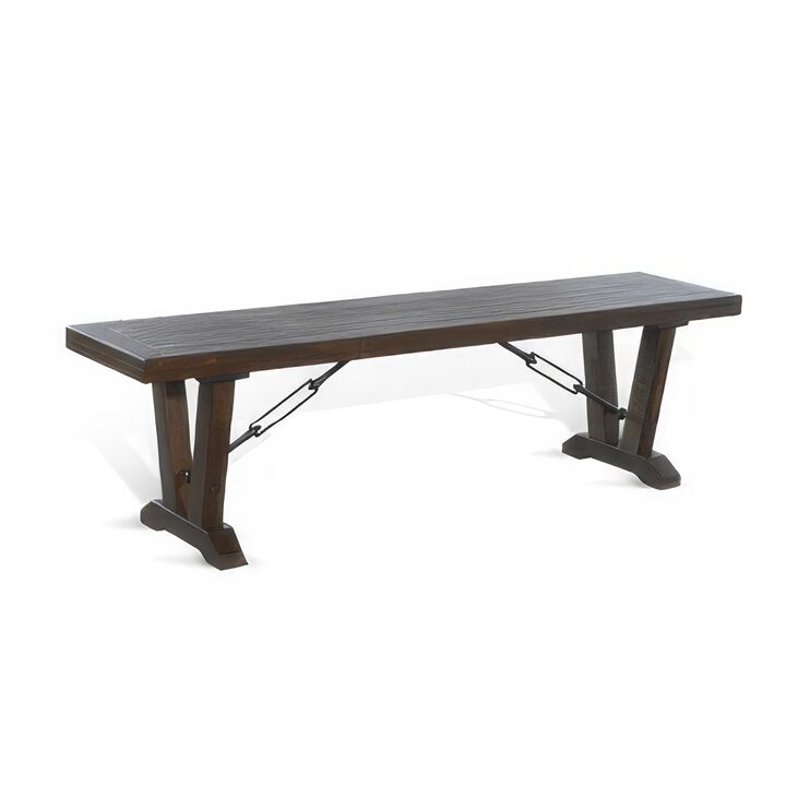 Flint Dining Bench with Turnbuckles, 70 Inch Dark Brown Mahogany Wood - Benzara