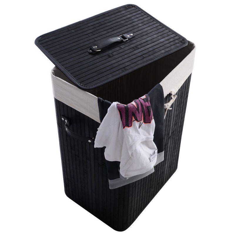 Rectangle Bamboo Hamper Laundry Basket Washing Cloth Bin Storage Bag Lid 3 color