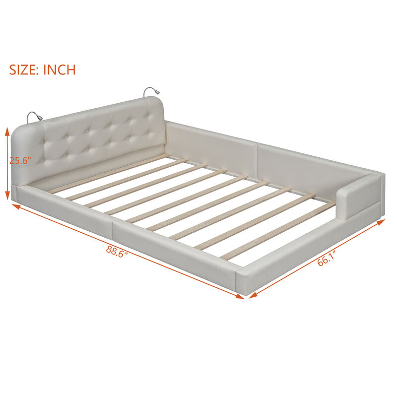 Merax PU Leather Upholstered Platform Bed with 2 Reading Lights