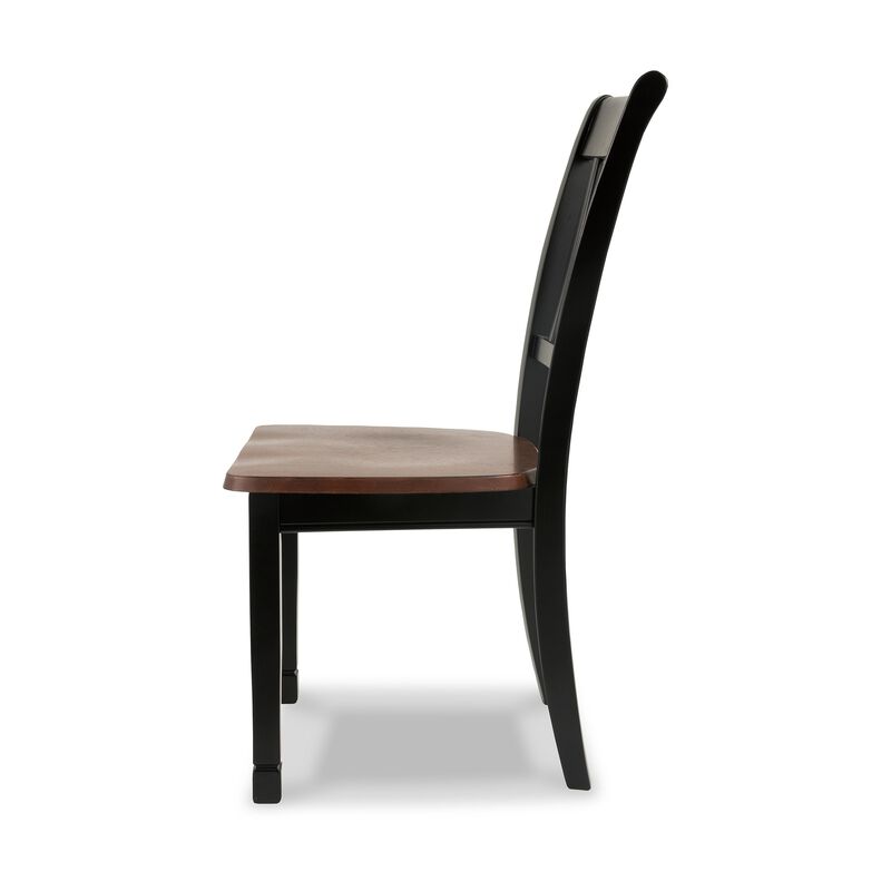 Vilo Dining Side Chair Set of 2, Brown Wood Seat, Black Straight Legs - Benzara