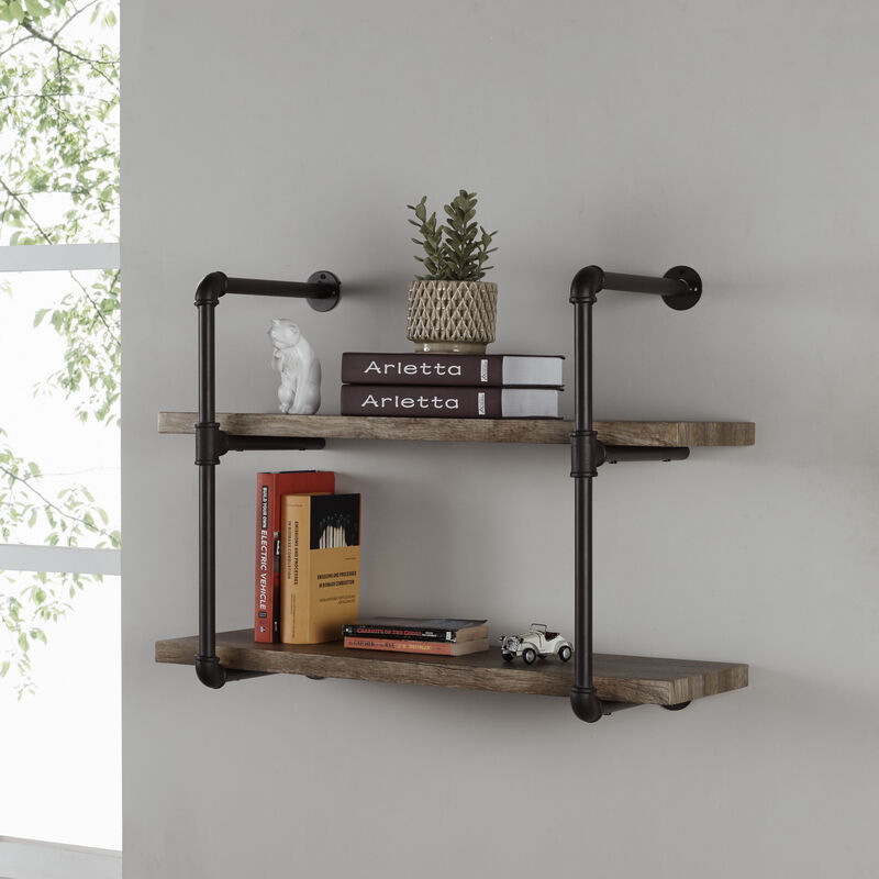 Two Tier Industrial Pipe Wall Shelf