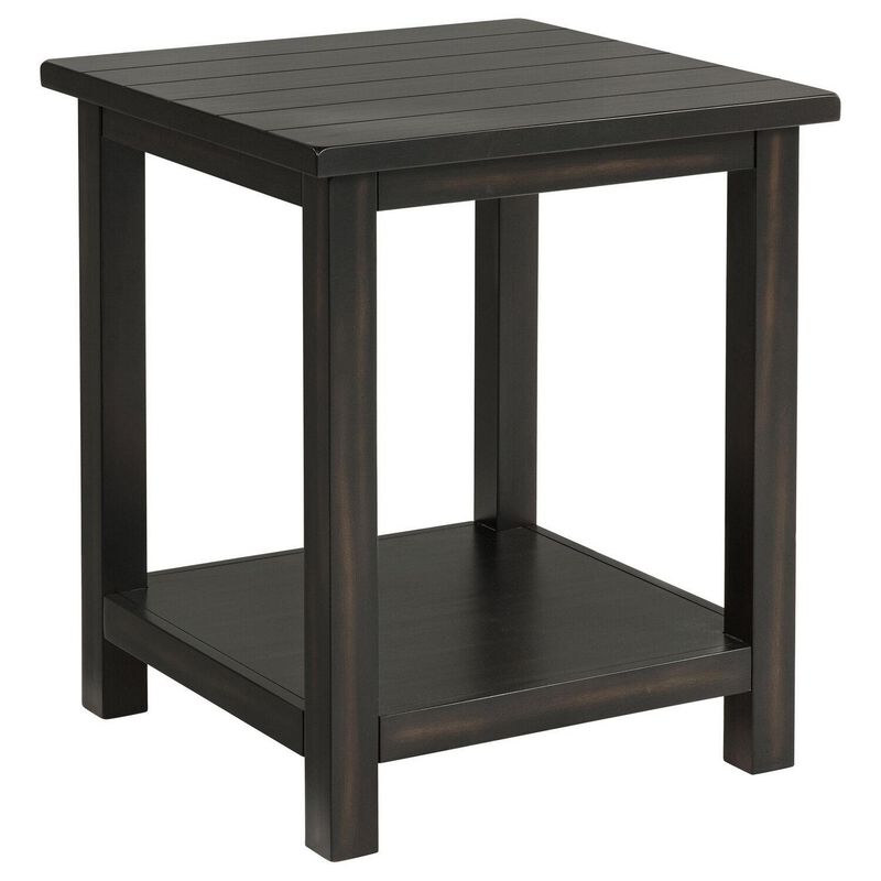 Ayne Side End Table, 1 Bottom Shelf, Black Wood Frame, Square 20 Inch - Benzara