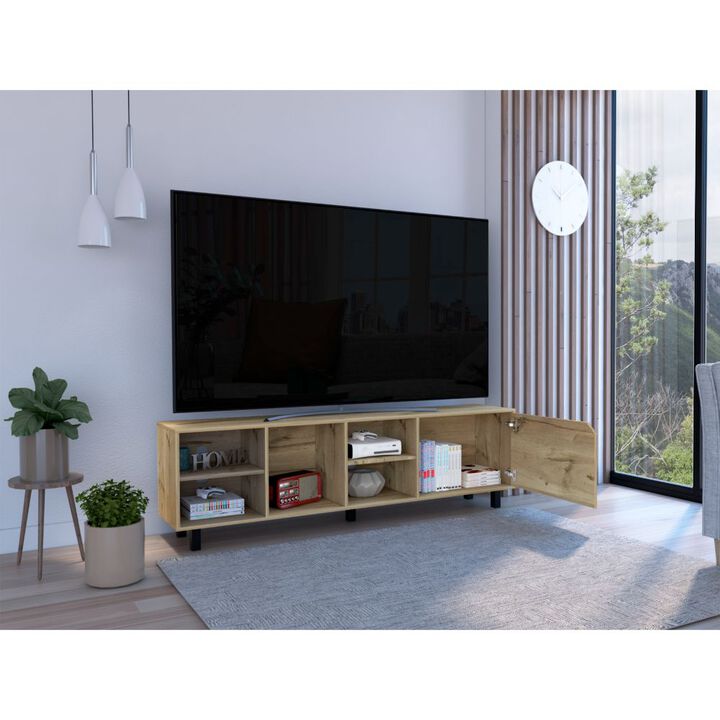 DEPOT E-SHOP Conquest Tv Stand for TV´s up 70", Four Open Shelves, Five Legs, Light Oak