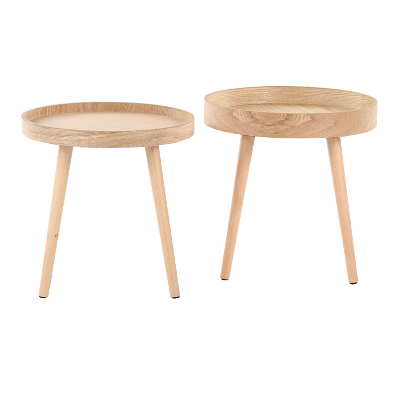 Pebble Mid Century Modern Side Table Set In Natural Wood
