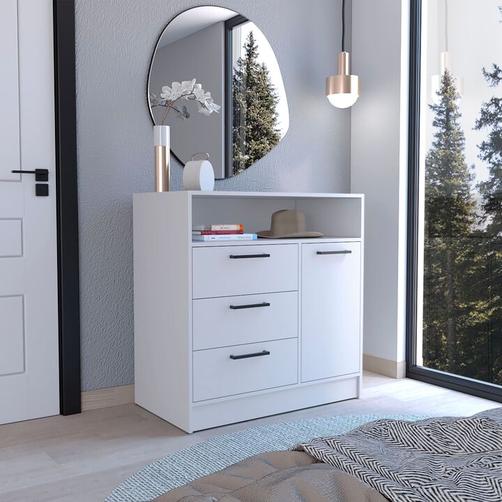 Omaha Dresser Multi-Storage Compact Unit with Spacious 3 Drawers and Cabinet-White