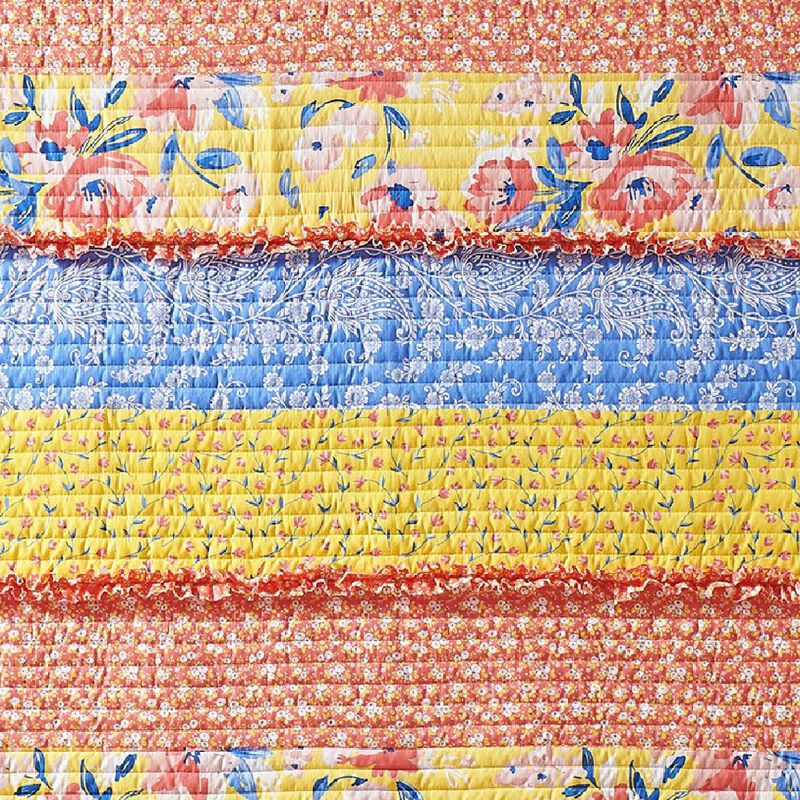 Lio 60 x 50 Quilted Ruffled Throw Blanket, Polyester Fill, Multicolor-Benzara