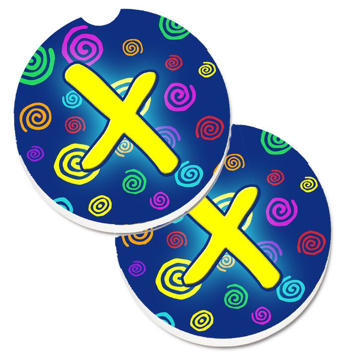 Caroline's Treasures Letter x Initial Monogram - Blue Swirls Set of 2 Cup Holder Car Coasters CJ1011-XCARC, 2.56, Multicolor
