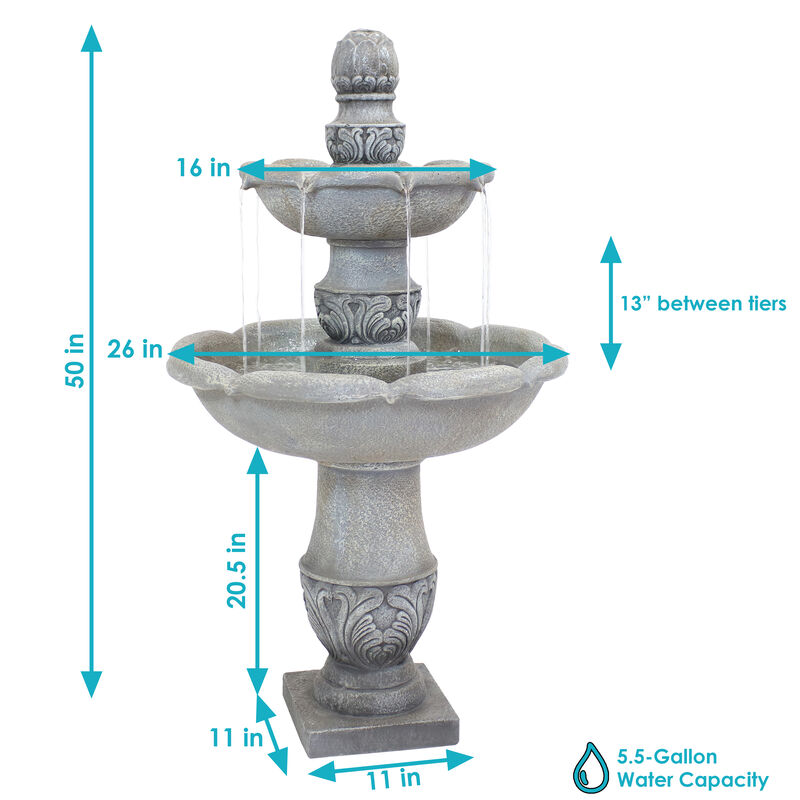 Sunnydaze French Garden Reinforced Concrete Outdoor 2-Tier Water Fountain