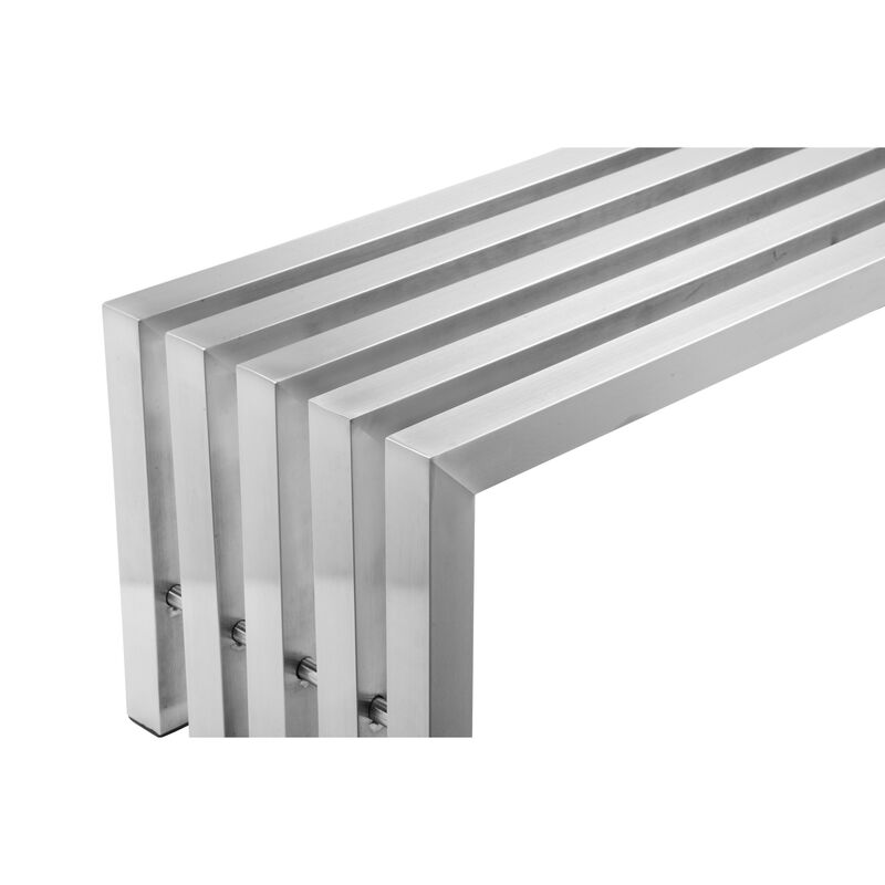 Namo 58 Inch Accent Bench, Sleek Modern Design, Rectangular, Chrome Metal - Benzara