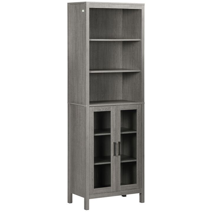 Gray Display Cabinet: Tall Wood Cabinet with Glass Door & 3 Shelves