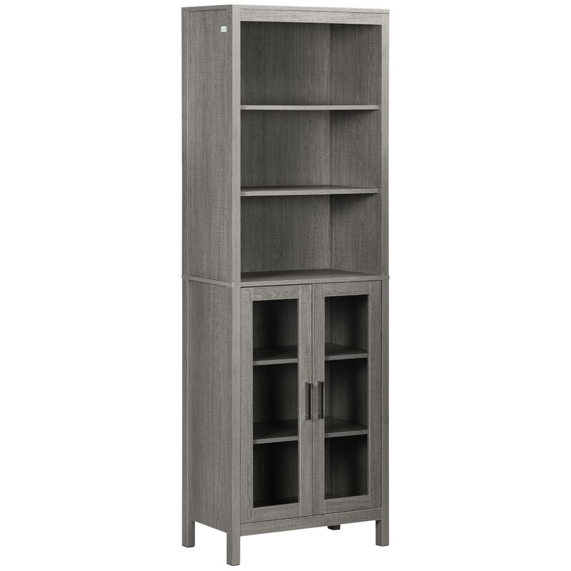 Gray Display Cabinet: Tall Wood Cabinet with Glass Door & 3 Shelves