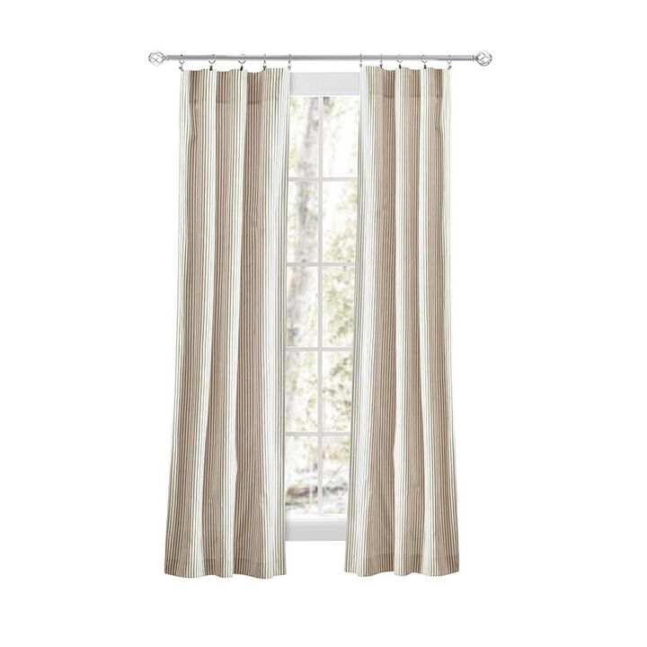 Ellis Curtain Plaza Classic Ticking Stripe Printed 3" Rod Pocket Tailored Panel Pair with Tiebacks