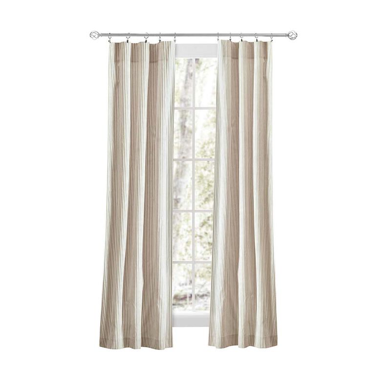 Ellis Curtain Plaza Classic Ticking Stripe Printed 3" Rod Pocket Tailored Panel Pair with Tiebacks