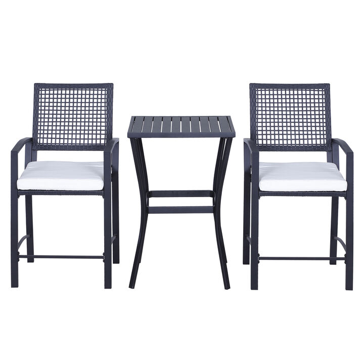 3pc Rattan Wicker Bistro Set Bar Table High Stool Garden Patio Furniture