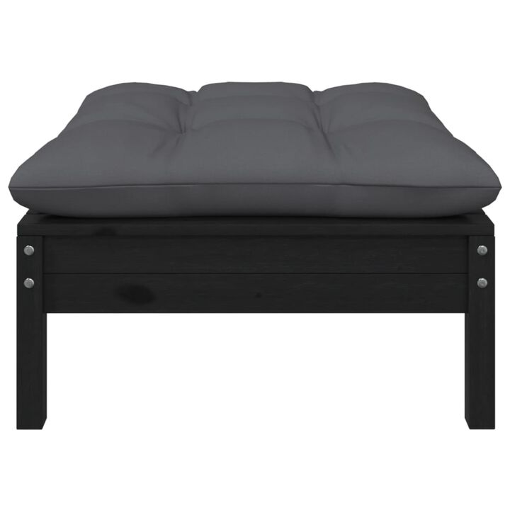 vidaXL 2-Seater Patio Sofa with Cushions Black Solid Pinewood