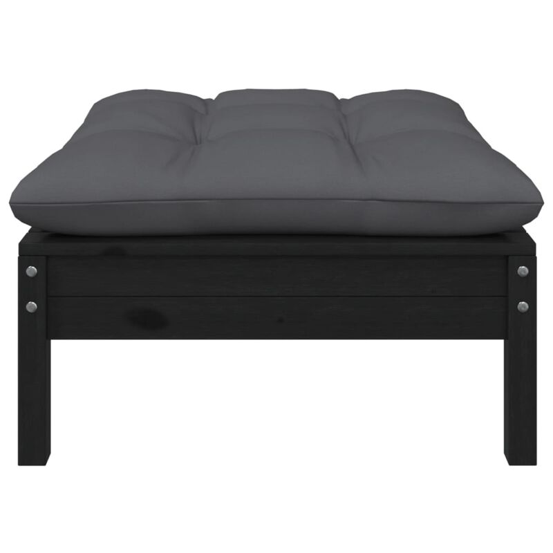 vidaXL 2-Seater Patio Sofa with Cushions Black Solid Pinewood