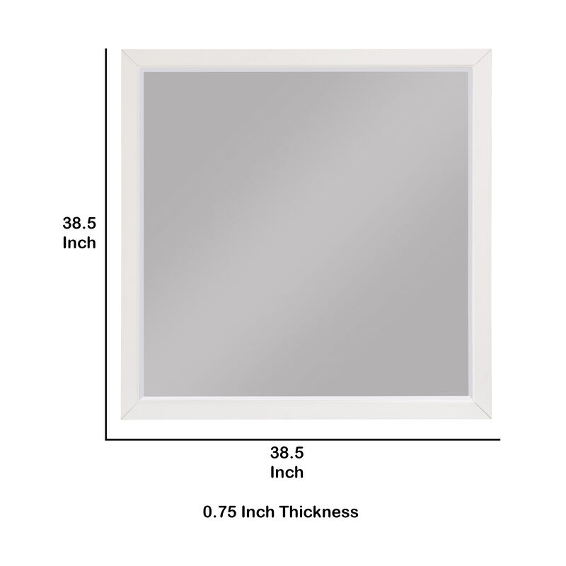 Transitional Style Square Wooden Frame Mirror, White-Benzara