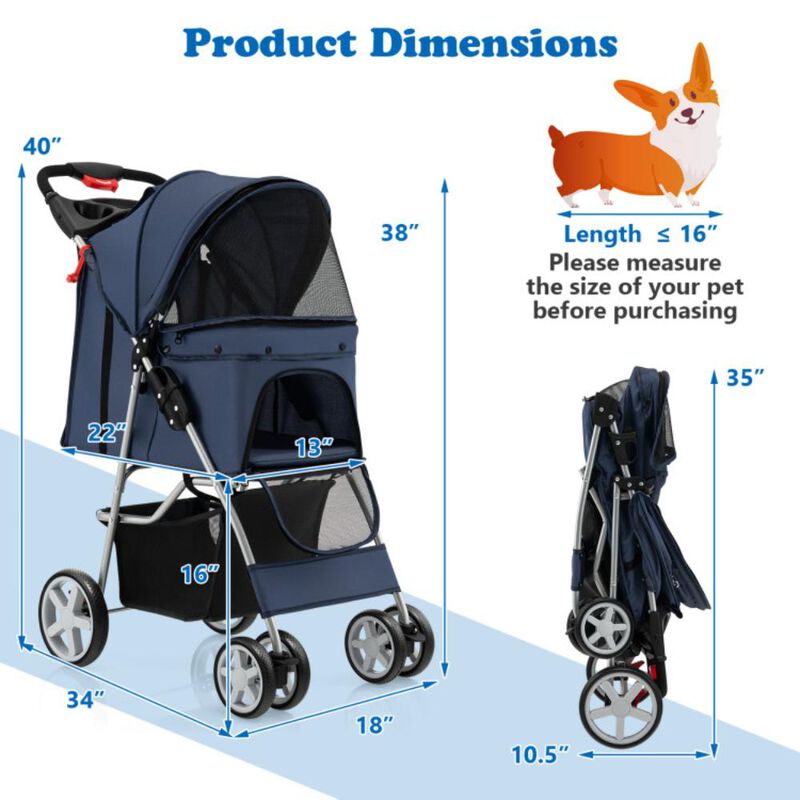 Hivvago Folding Pet Stroller with Storage Basket and Adjustable Canopy