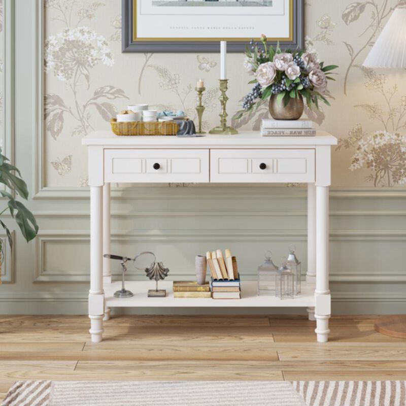 2-Tier Console Table with 2 Drawers Elegant & Functional Entryway or Living Room Storage