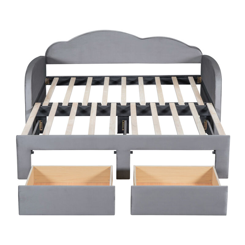 Merax Velvet Upholstered Daybed  with Trundle