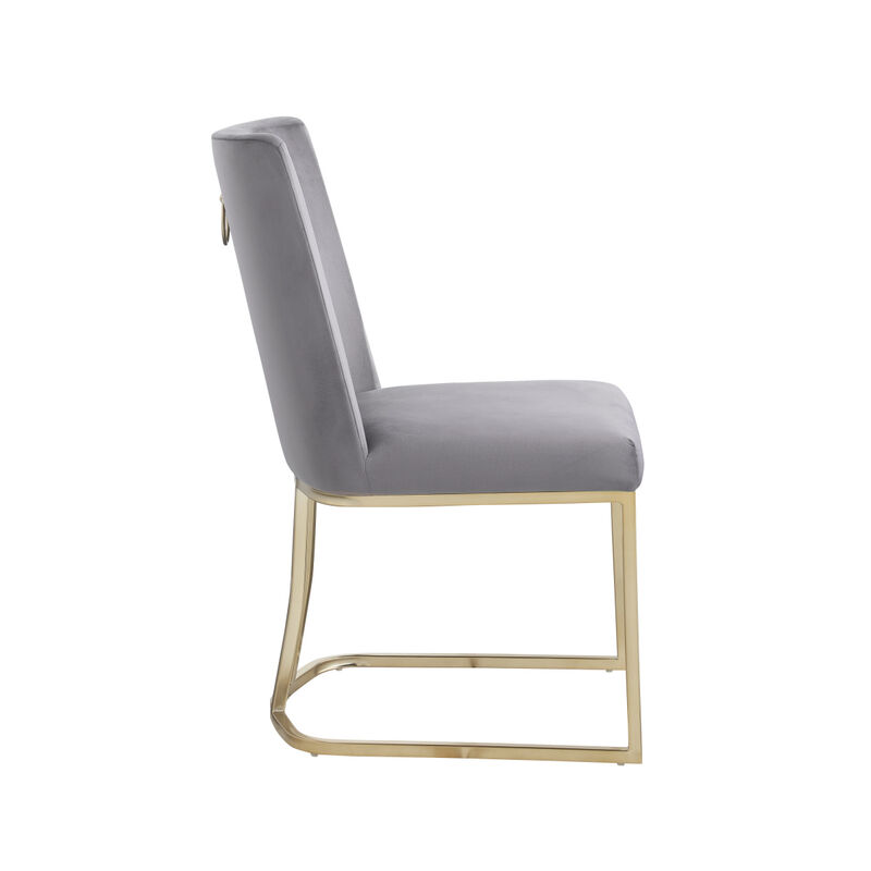 Dining Chairs, Velvet Upholstered Side Chair, Gold Metal Legs (Set Of 2) - Gray