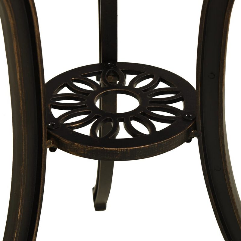 Outdoor Breakfast Table, Round 24 Inch w Umbrella Holder, Bronze Metal - Benzara