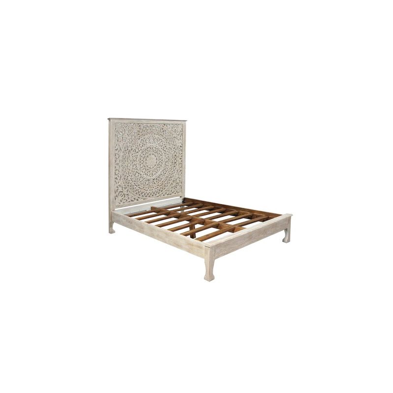 Taran Designs Auden Floral Carved Solid Wood Queen Panel Bed