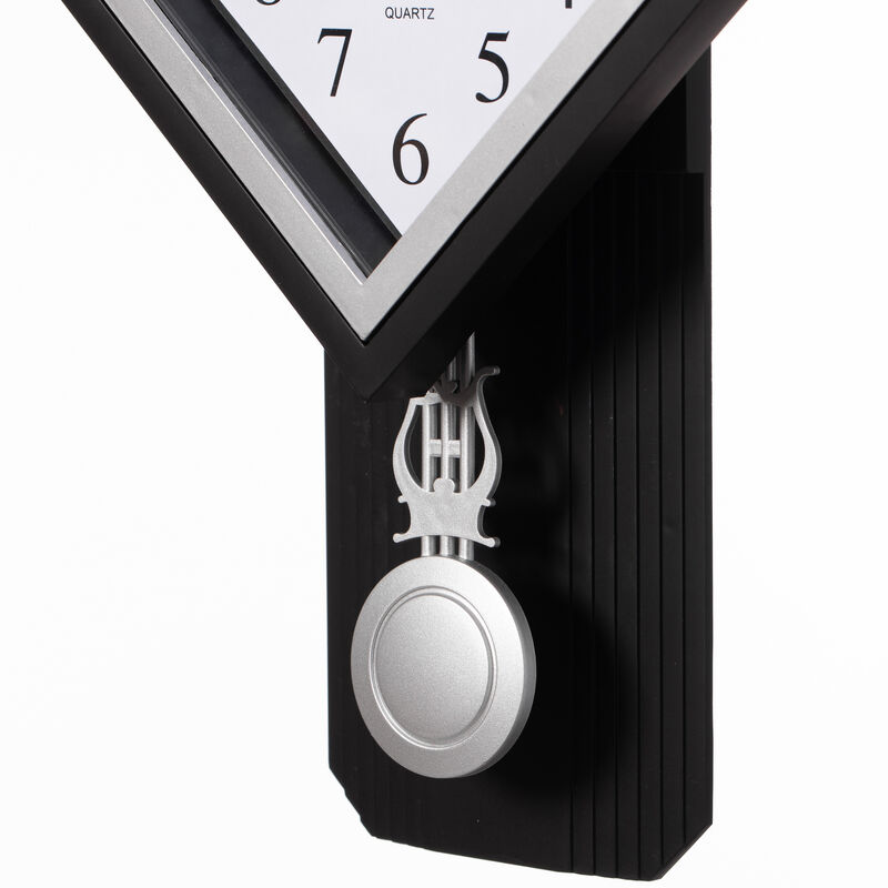 Wood-Look Pendulum Plastic Wall Clock, Farmhouse Decor for Living Room, Kitchen, or Dining Room, Silent Clock with Roman Numerals, Battery Powered, Large Decorative Wall Clock, Easy-to-Read, Brown