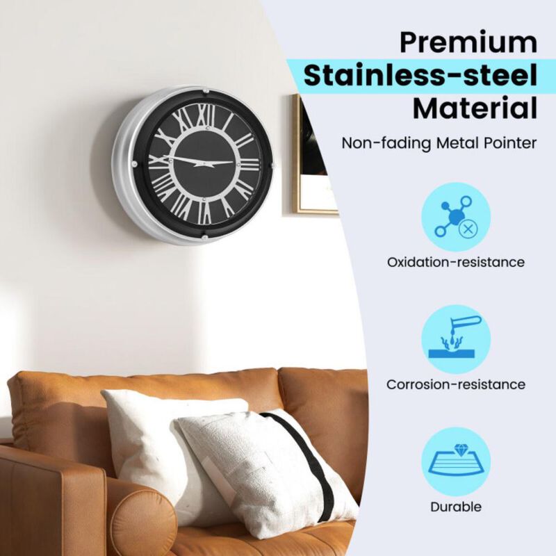 Hivvago 13.5/17.5 Inch Silent Wall Clock with Silver Frame