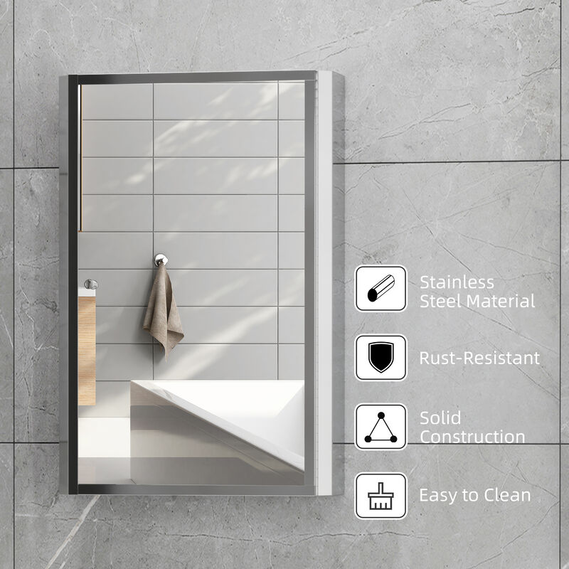 24"x16" Bathroom Mirrored Medicine Cabinet Storage 3 Shelves Stainless Steel