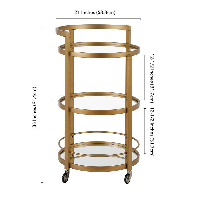 Hudson&Canal Hause 21'' Wide Round Bar Cart in Brass