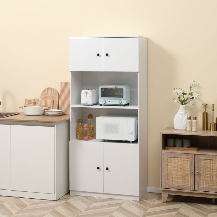 White Kitchen Storage: 71" Hutch Cabinet with Microwave Space