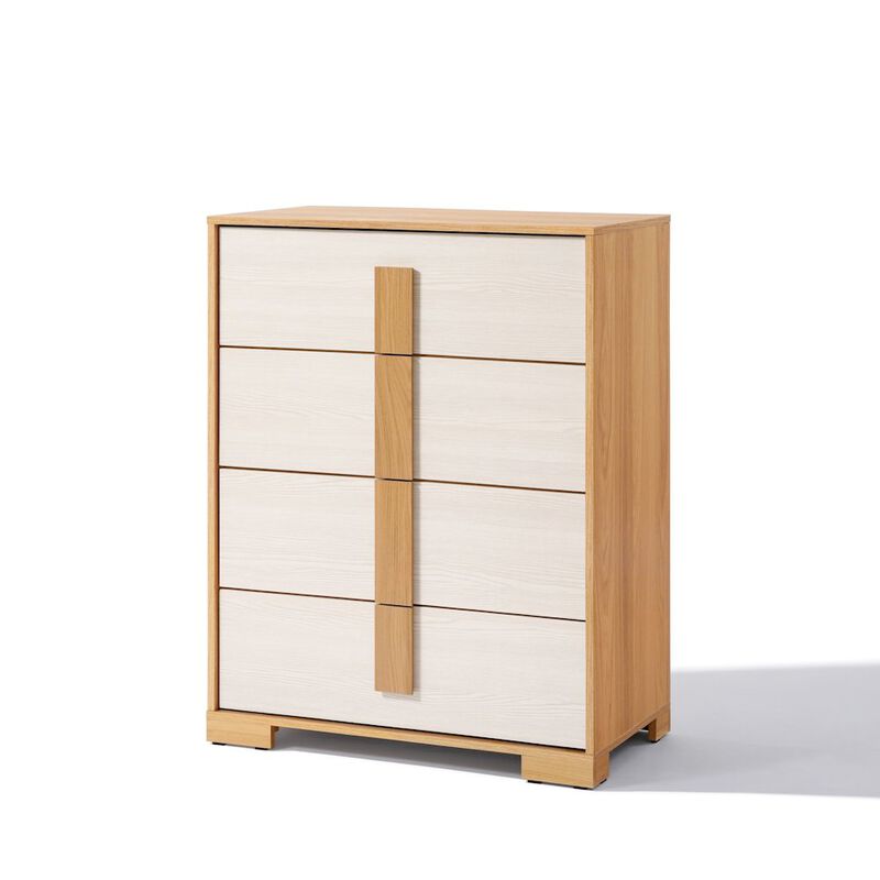 LuxenHome Natural and White 40.9-Inch Tall 4-Drawer Chest