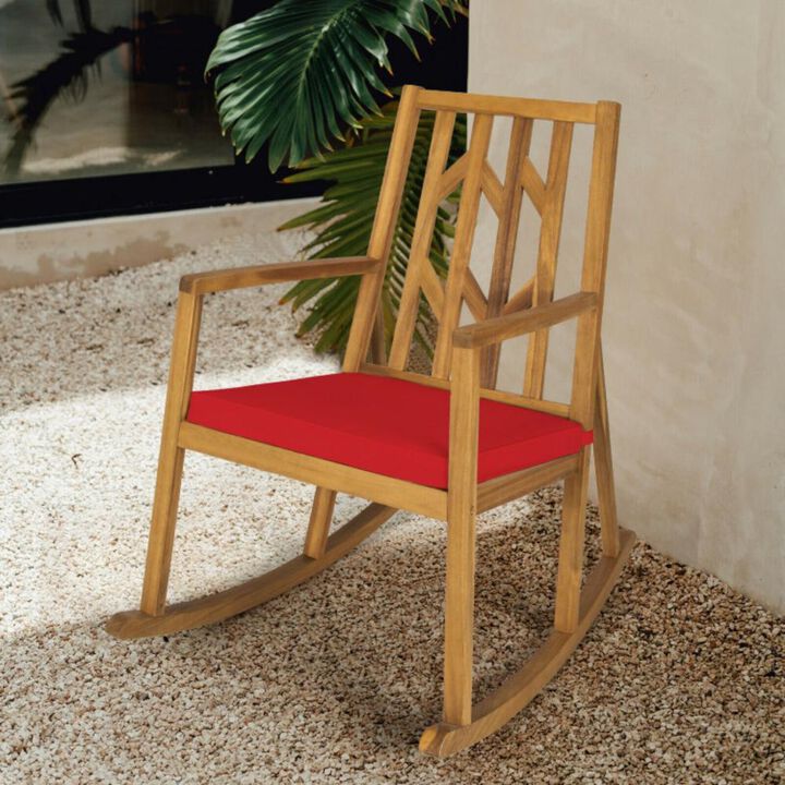 Hivvago Patio Acacia Wood Rocking Chair Sofa with Armrest and Cushion for Garden and Deck