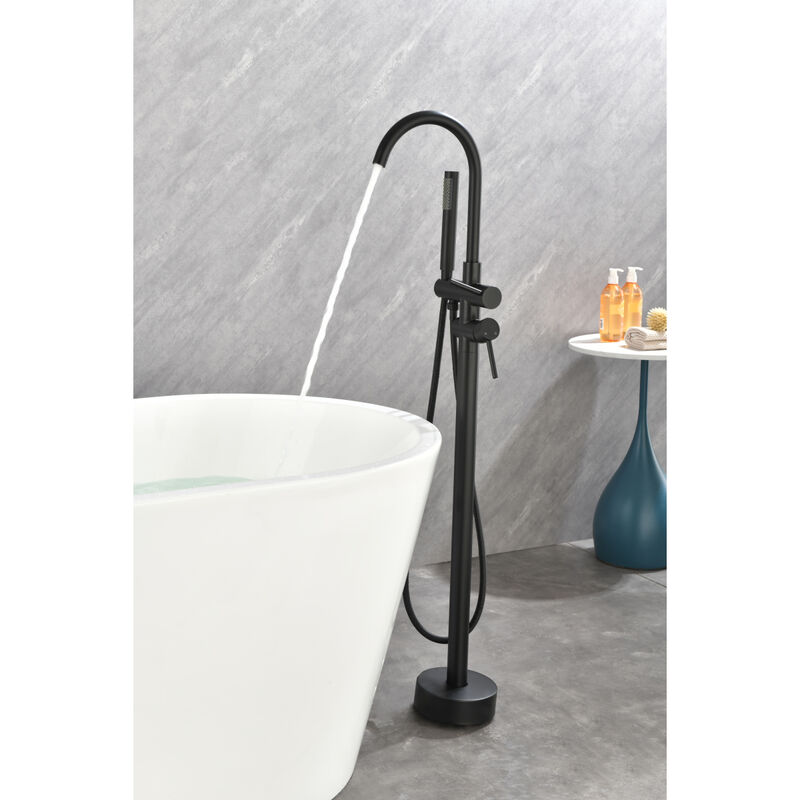 Matte Black Freestanding Tub Filler with Handheld Shower