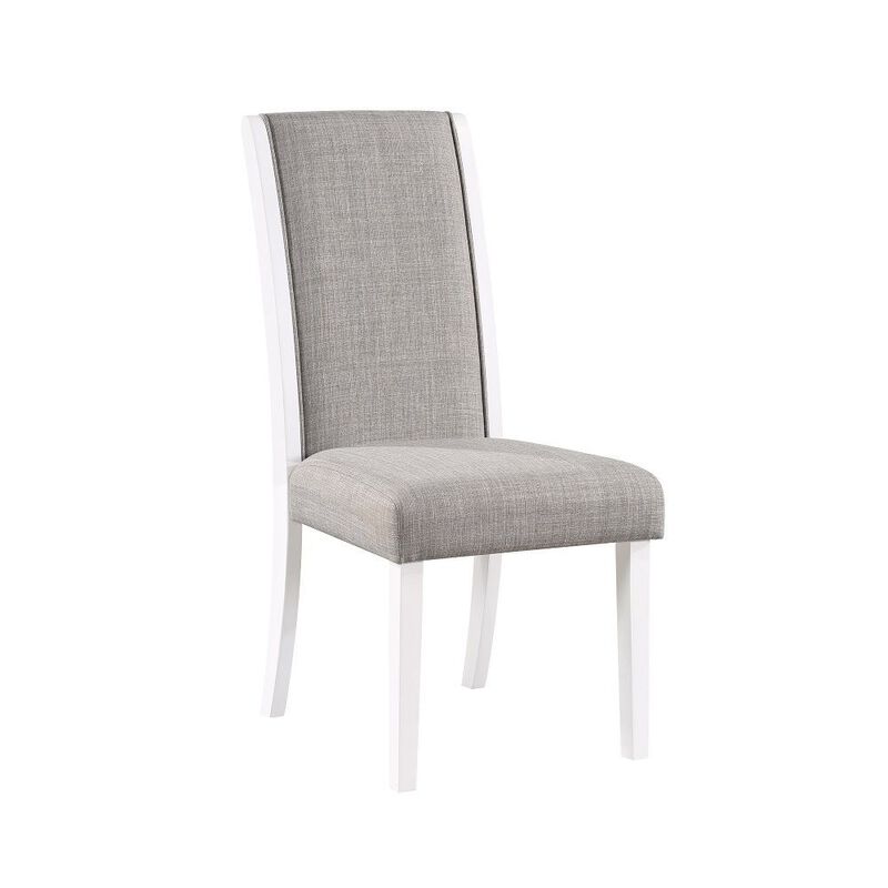 Joyce 26 Inch Side Dining Chair Set of 2, Gray Linen Upholstery, White Wood - Benzara