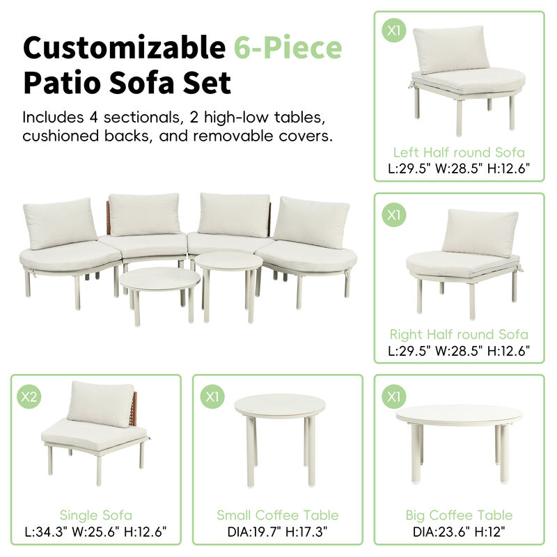Merax Half Moon Outdoor Sectional Sofa with 2 Coffee Tables