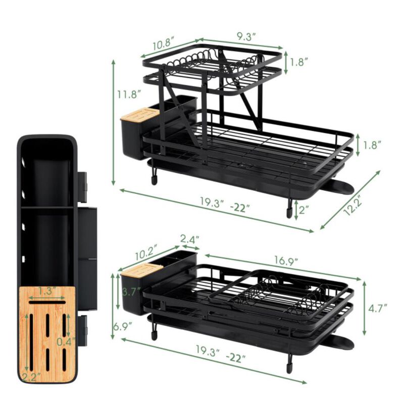 Hivvago 2-Tier Collapsible Dish Drainer Rack with Removable Drip Tray
