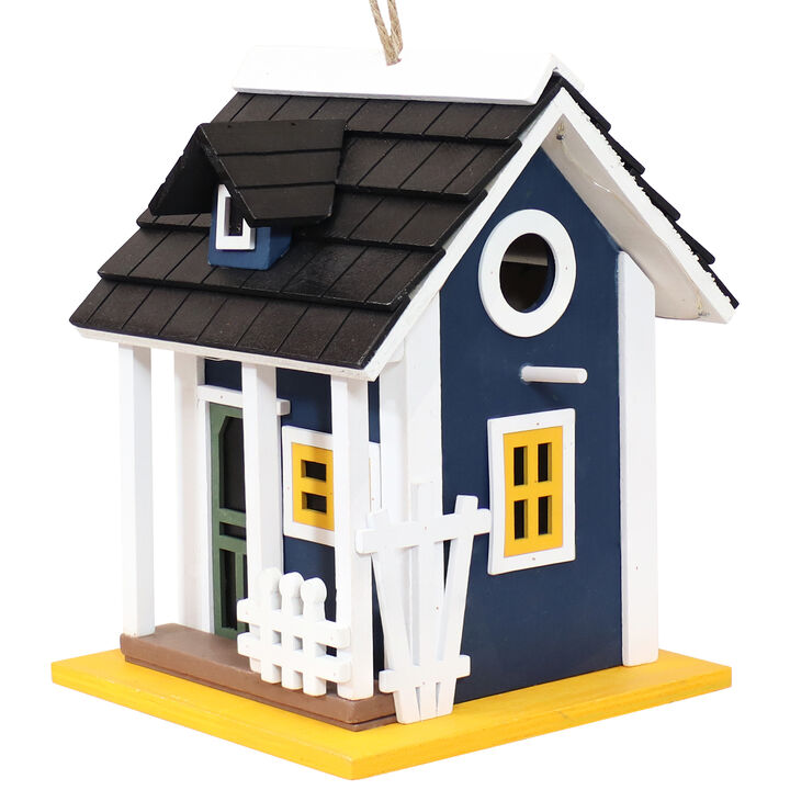 Sunnydaze 9.25 in Wooden Cozy Home Birdhouse with Solar LED Light - Blue