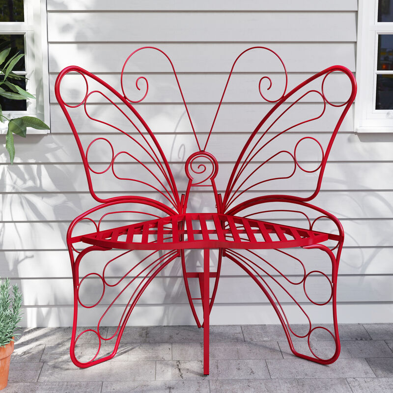 Butterfly Cast Metal Garden Bench, Outdoor Bench Patio Seat, Park Bench Outdoor Seating for Garden, Yard, Park, Entryway