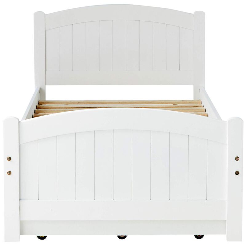 Twin Size Bed with Trundle Slats Pine Plywood Kids Youth Bedroom Furniture